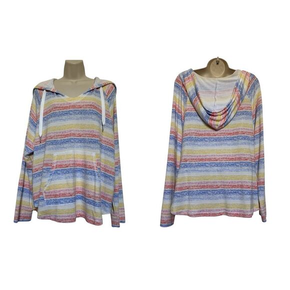 Kookaburra by UGG Light & Airy French Terry Lounge Hoodie Beach Stripes Sz L - Picture 1 of 15